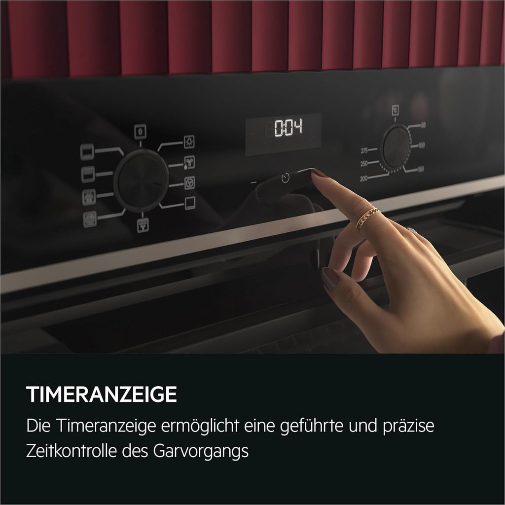 AEG Einbaubackofen â€?Serie 5 Ringheißluft: Gleichmäßige Garergebnisse auf 3 Ebenen â€?Pyrolyse Selbstreinigung â€?25 Automatikprogramme â€?LED-Touchdisplay â€?Schnellaufheizung â€?Schwarz â€?BPE53516AB