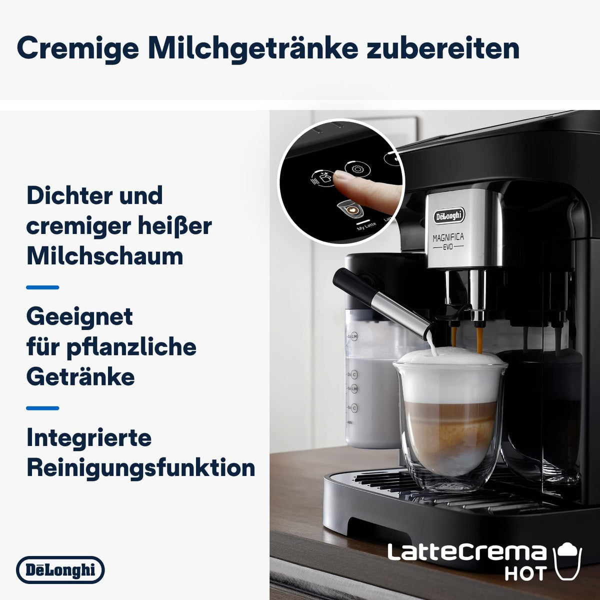 De'Longhi Magnifica Evo Next ECAM312.80.TB, Kaffeevollautomat mit 13 Getränken (Cappuccino, Espresso, Latte Macchiato), 2,4'' TFT Farbdisplay, LatteCrema Milchsystem, 2-Tassen-Funktion, Titan