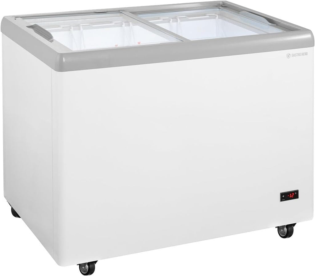 GastroHero Eiscreme Gefriertruhe 284 Liter Tiefkühltruhe LED Beleuchtung Schiebeglasdeckel Rollen Gefrierschrank Gewerbe Eis Truhe Verkauf â€?8 °C Gastronomie Kiosk