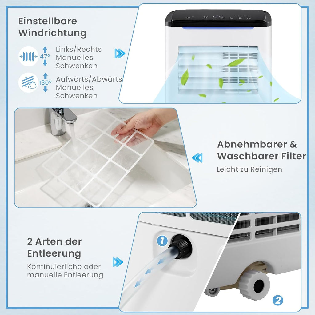 COSTWAY 9000 BTU mobile Klimaanlage mit Abluftschlauch, 4 in 1 Klimagerät mit Kühlen, Ventilator, Heizen & Entfeuchter, Kühlgerät mit Schlafmodus, 24H Timer, Fernbedienung