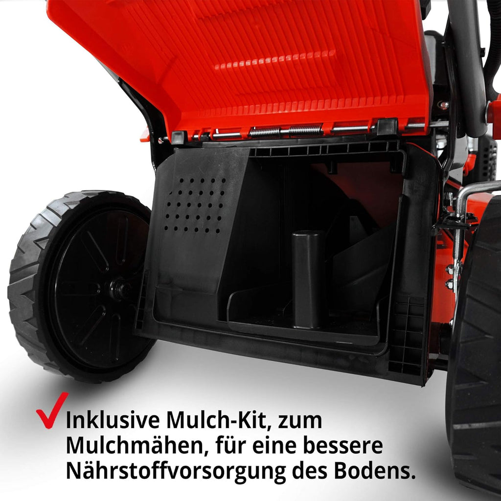 HECHT 5-IN-1 Benzin Rasenmäher â€?leistungsstarker 4 Takt Eco Motor 4,4 kW (6,0 PS) â€?Elektrostart â€?53 cm Schnittbreite â€?75 l Fangkorb â€?Radantrieb â€?patentierte Räder â€?Mulchmäher