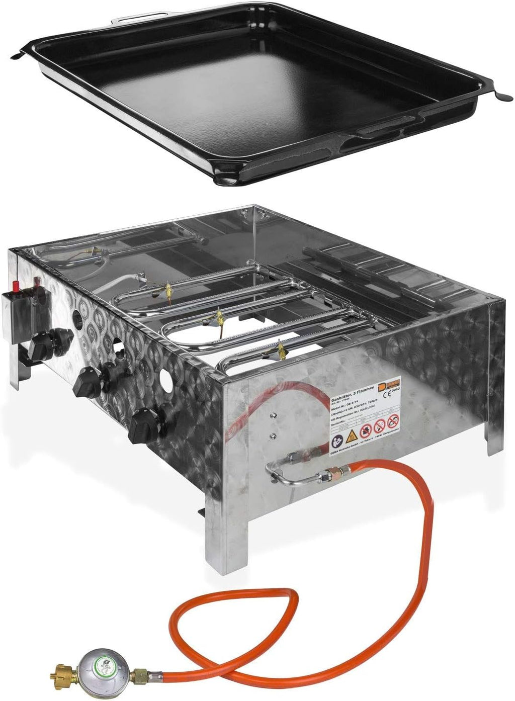 DEMA Gasbräter mit 3 Flammen â€?Leistungsstarker Gastrobräter für Grill & Outdoor-Küche â€?Ideal für Camping & Events