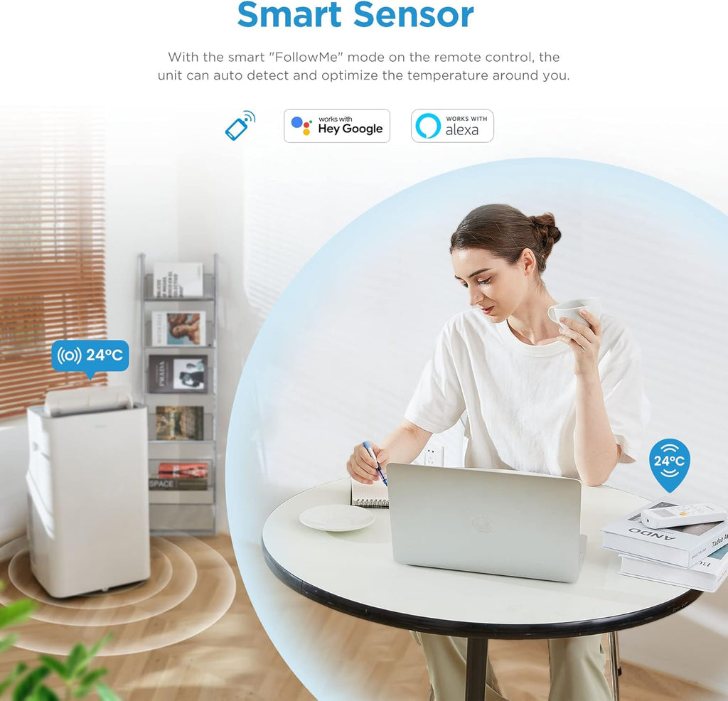 Midea Mobiles Klimagerät Silent Cool 26 Pro WF, 9000 BTU 2,6kW, Kühlen&Ventilieren&Entfeuchten, Raumgröße bis 88m³(33ãŽ?, APP-Steuerung/Alexa/Google Home/IFTTT, Mobile Klimaanlage mit Abluftschlauch
