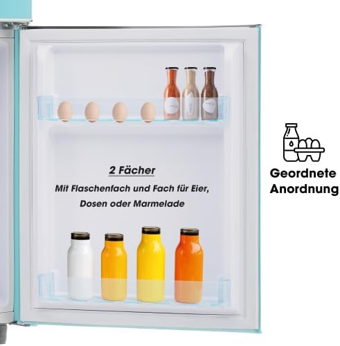Merax Retro Kühlschrank mit Gefrierfach â€?72L Mini Kühlschrank, 21L Gefrierfach, 120 kWh/Jahr, Energieklasse E, LED-Licht, Cyan â€?Ideal für kleine Haushalte