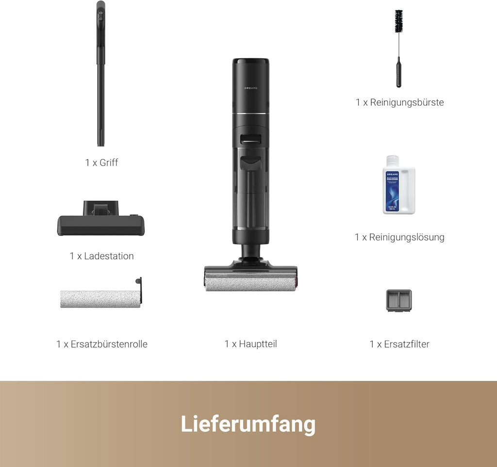 DREAME H12 Pro Ultra Nass- und Trockensauger, Bürstenreinigung 60 °C, 30 Min Heißlufttrocknung, Selbstreinigung mit festem Schaber, 16.000Pa Saugkraft, Doppel-Kantenreinigung, intell. Erkenn. & Anpass