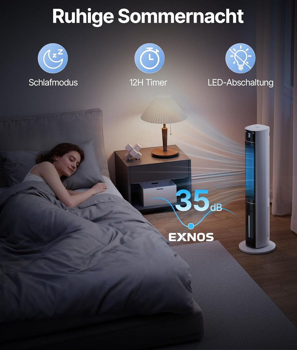 Turmventilator Luftkühler mit Wasserkühlung - Mobile Klimaanlage ohne Abluftschlauch, Ventilator mit Kühlung Leise, 3 Modi-12H Timer-Aroma- Fernbedienung, für Zimmer & Wohnung