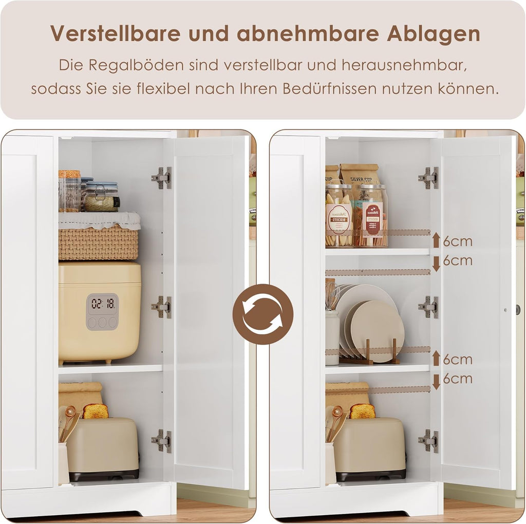 FirFurd Küchenschrank, 180 cm Mehrzweckschrank Vorratsschrank, Buffetschrank mit 6 Türen und verstellbaren Einlegeböden, Allzweckschrank für Küche Wohnzimmer Eingangsbereich, 180x106x37 cm, weiß