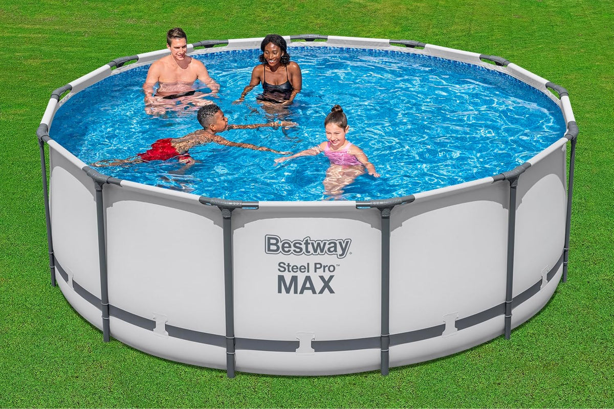Bestway® Steel Pro MAXâ„?Aufstellpool Komplett-Set mit Filterpumpe Ø 396 x 122 cm, lichtgrau, rund
