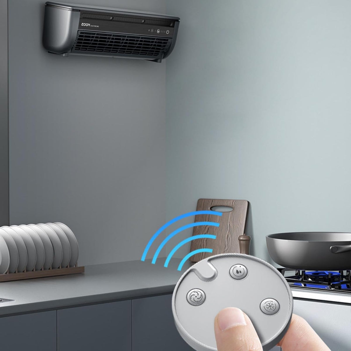 Ohne Bohren Wandklimagerät Ventilator, Kabelloser Wandluftkühler für Zuhause mit 3 Geschwindigkeiten, Mini Klimaanlage mit Fernbedienung, Schnell Kühlung Kaltluftventilator für Schlafzimmer, Zuhause