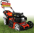 HECHT 5-IN-1 Benzin Rasenmäher - leistungsstarker 4 Takt Motor 4,0 kW (5,5 PS) - Elektrostart - 51 cm Schnittbreite - 65 l Fangkorb - Radantrieb - patentierte Räder - Mulchmäher Rasenmäher