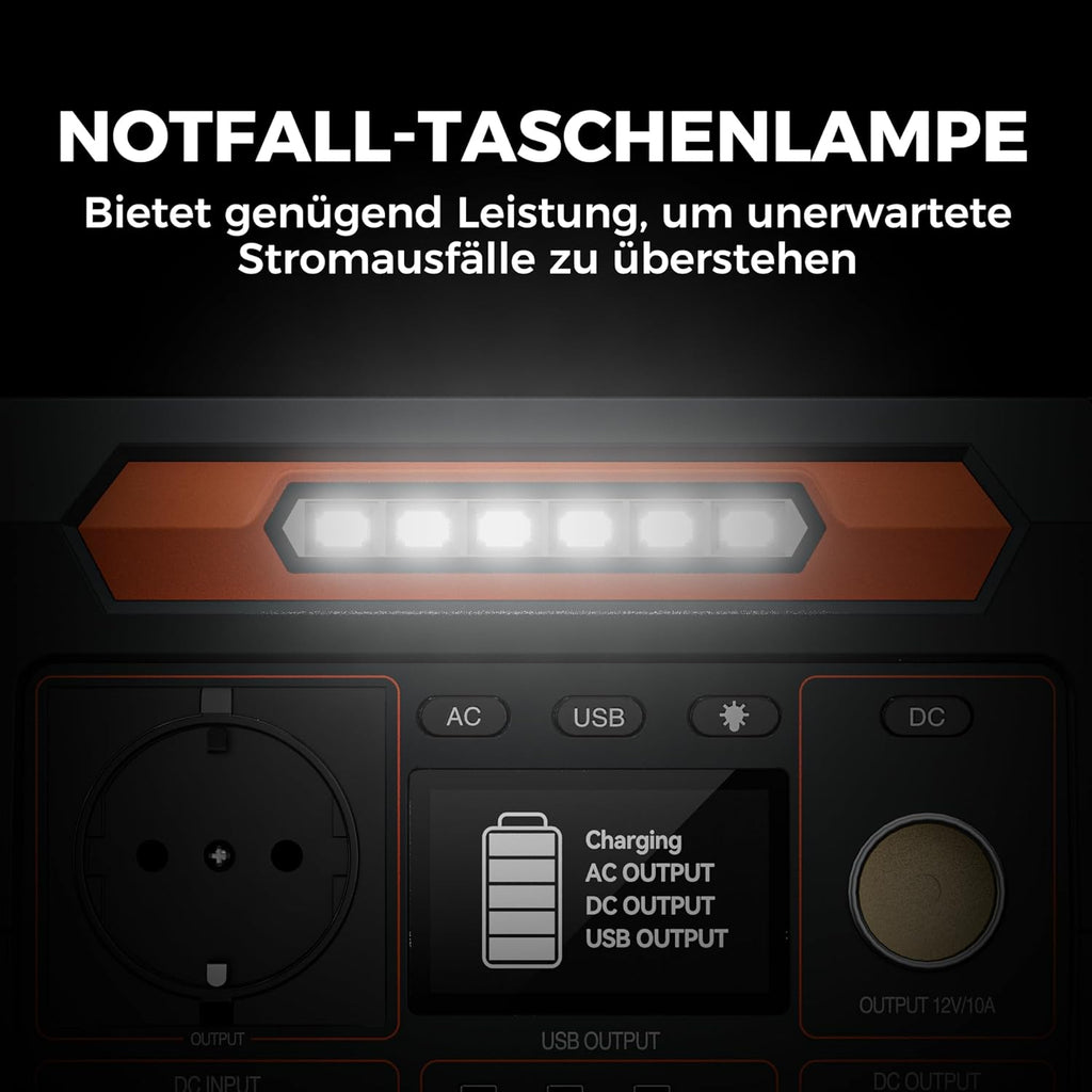 FlashFish 230Wh Tragbare Powerstation mit Solarpanel 60W, Solar Generator 300W(Spitze 600W) mit 2 DC-Anschlüsse, 4 USB-Anschlüsse, LED-Lichter, Notstromaggregat für Camping, Unterwegs,Stromausfälle