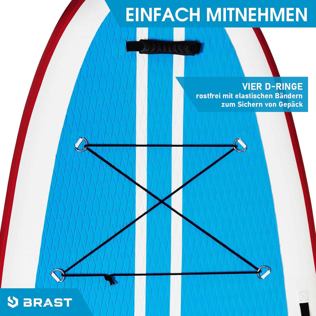 BRAST SUP Board Family | Aufblasbares Stand up Paddle Set XXL | 370x87x15cm bis 210kg | 7 Designs | inkl. Zubehör 2X Kajak-Sitz 2X Fußschlaufe 2X Paddel Pumpe Rucksack