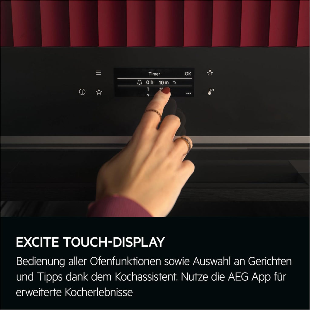 AEG Einbaubackofen â€?Serie 5 Ringheißluft: Gleichmäßige Garergebnisse auf 3 Ebenen â€?Pyrolyse Selbstreinigung â€?25 Automatikprogramme â€?LED-Touchdisplay â€?Schnellaufheizung â€?Schwarz â€?BPE53516AB
