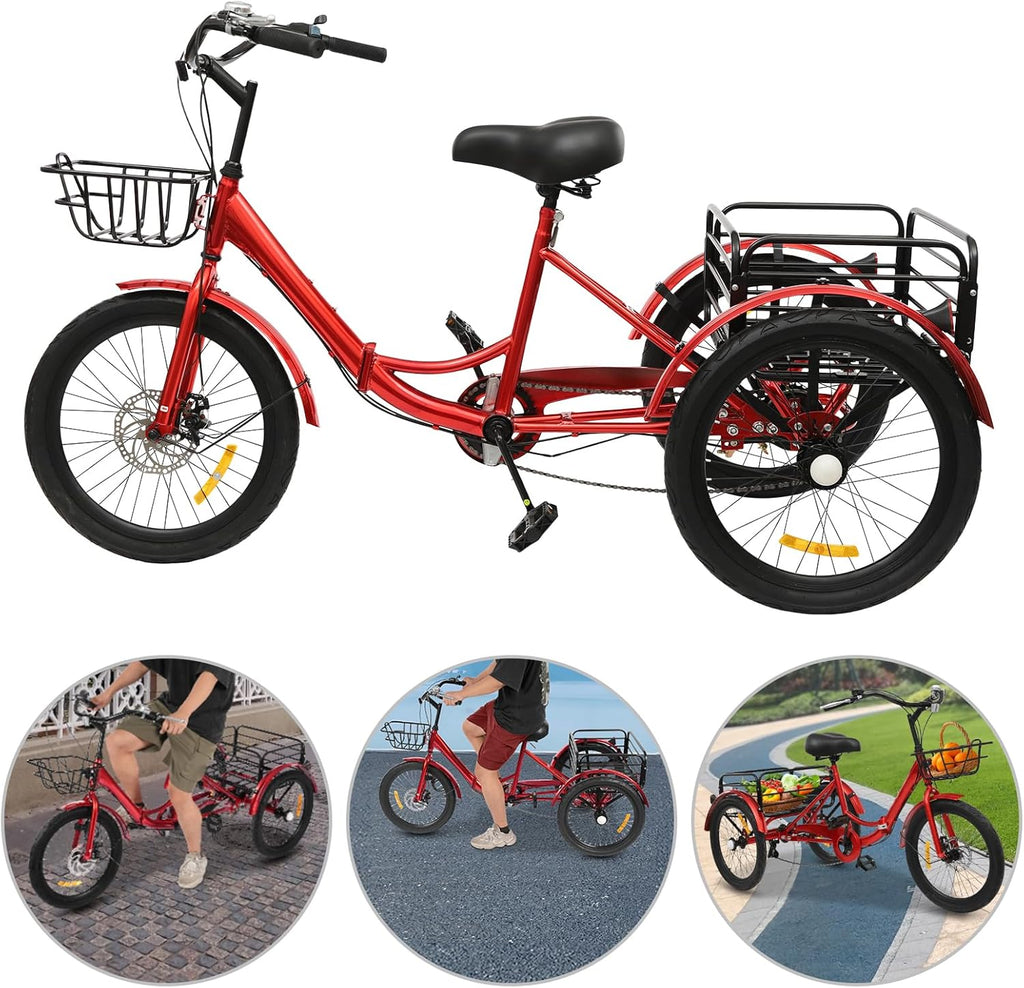 Faltbares Dreirad für Erwachsene, 20 Zoll Faltbares Dreirad, 7-Gang 3-Rad Fahrrad mit Schloss für Erwachsene mit Einer Körpergröße von 5,09 bis 5,74 Fuß