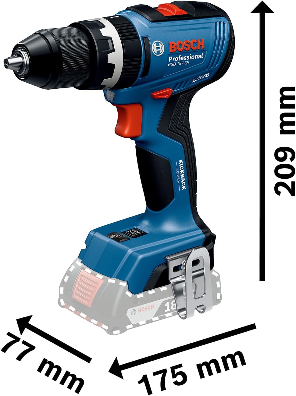 Bosch Professional 18V System Akku-Bohrschrauber GSB 18V-65 (bürstenloser Motor, Kopflänge 175, inkl 2x Akku GBA 18V 5.0Ah, Ladegerät GAL 18V-40, L-BOXX)
