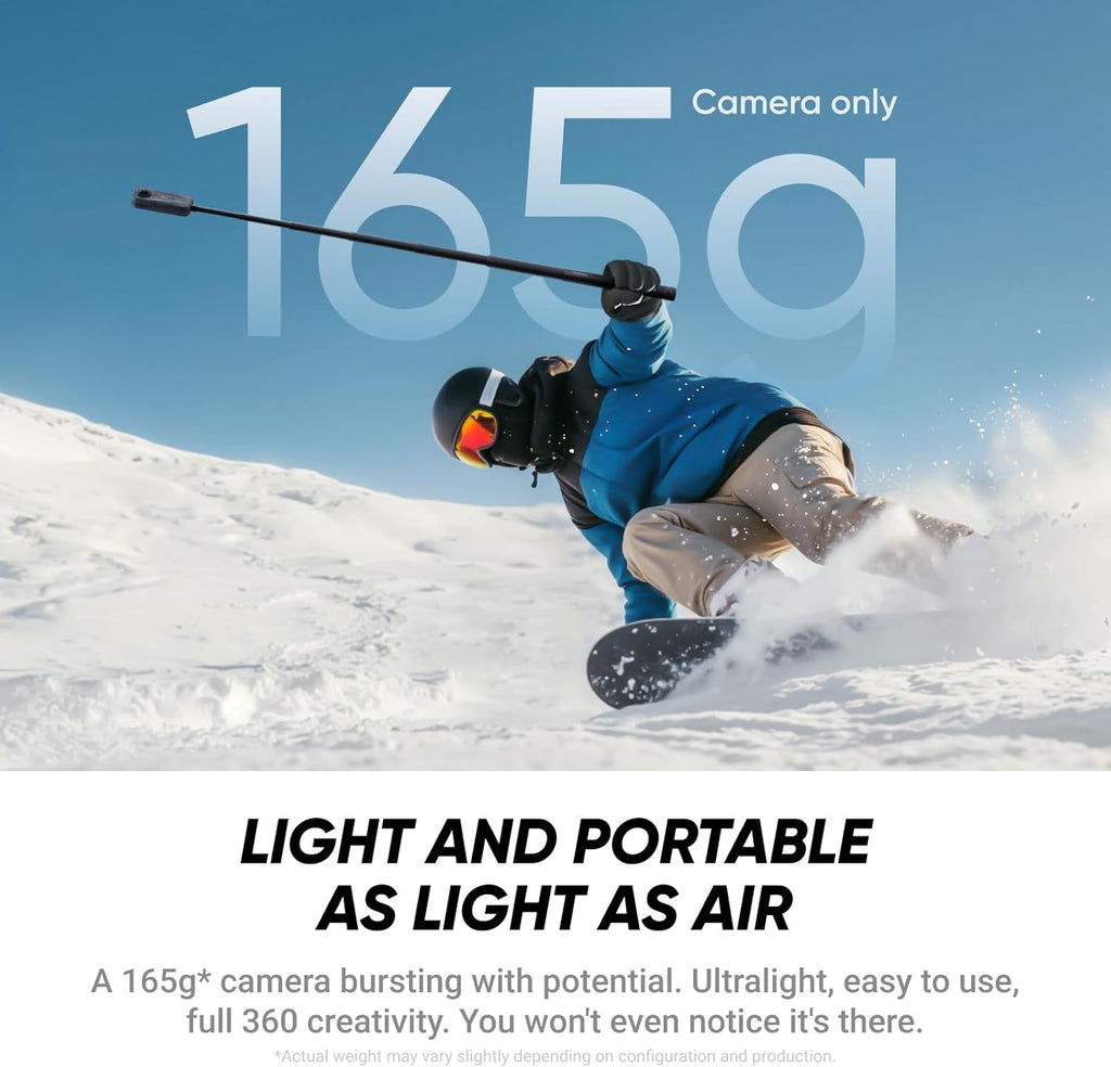 X4 Air Motorrad-MultiView-Bundle - 165 g leichte 8K 360°-Kamera, Unsichtbarer Selfie-Stick, auswechselbare Linsen, Aufnehmen  und  dann ausrichten, integr. Windschutz, FlowState-Stabilisierung