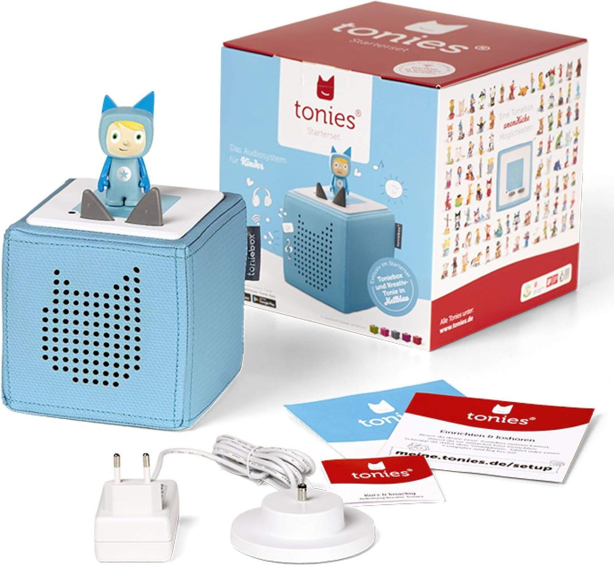 Toniebox Extrapack â€?Toniebox Starterset Blau mit Kreativtonie + 4 x Disney Tierische Helden Hörfiguren, Audioplayer für Hörbücher und Lieder, kabellose Musikbox mit Disney Hörspiel