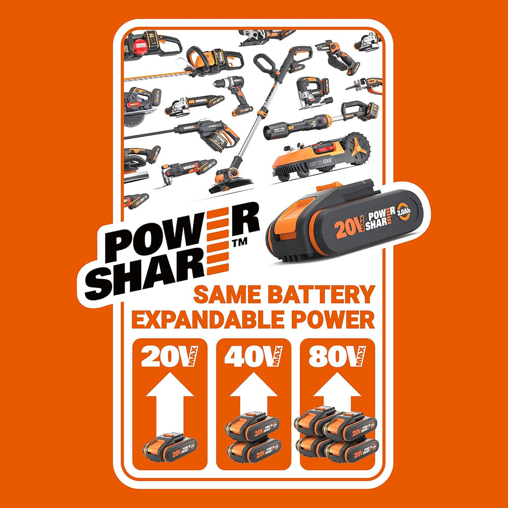 WORX Nitro Akku Vertikutierer  und  Rasenlüfter WG855E.9 - bis zu 400 m2 - Rechenbreite Arbeitsbreite 36 cm - bürstenloser Motor - 4 Stufe Höhenverstellung - inkl. 40 L Grasbeutel - ohne Akku  und  Ladegerät