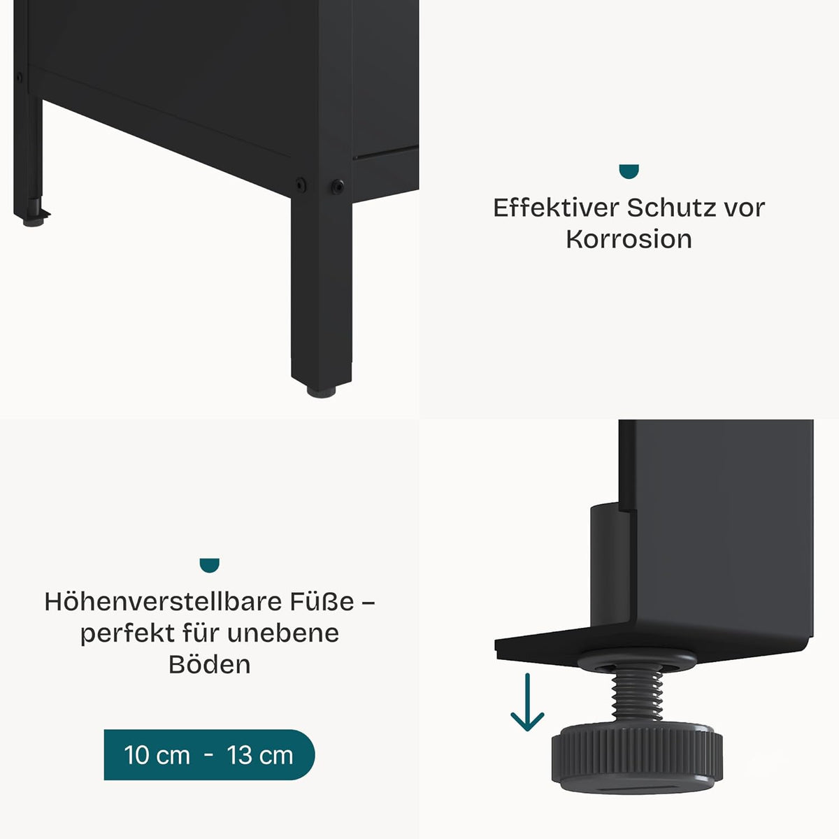 casa.pro Outdoor Schrank Bolognano Gartenschrank Balkonschrank Spind Zwei Türen für Innen- und Außenbereich 92x80x50 cm Schwarz, matt