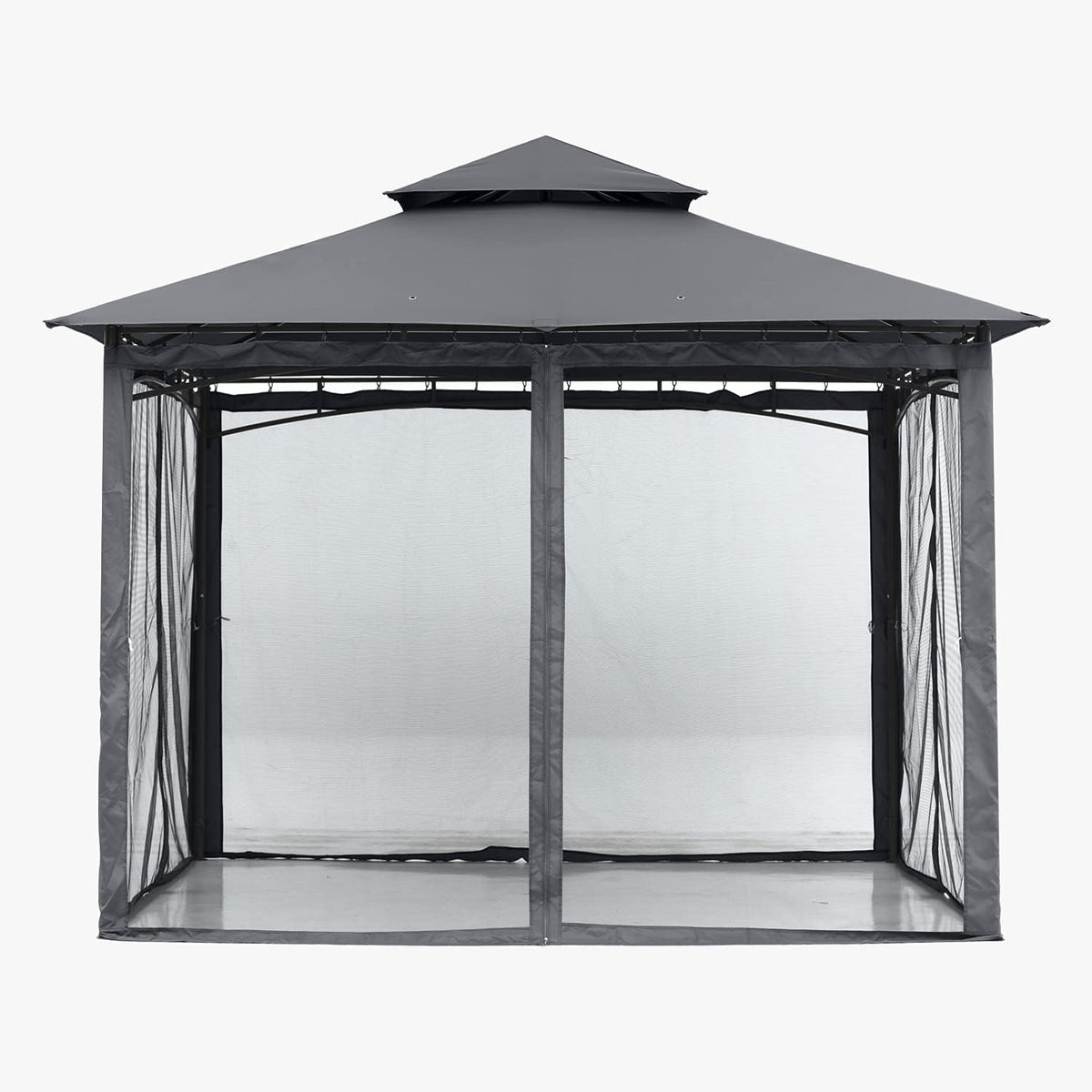 ABCCANOPY Pavillon 2.5x2.5m Wasserdicht Stabil Winterfest Gartenpavillon .Doppeldachweichdach Hinterhof-Partyzelt mit Netz für Schatten und Regen,Grau