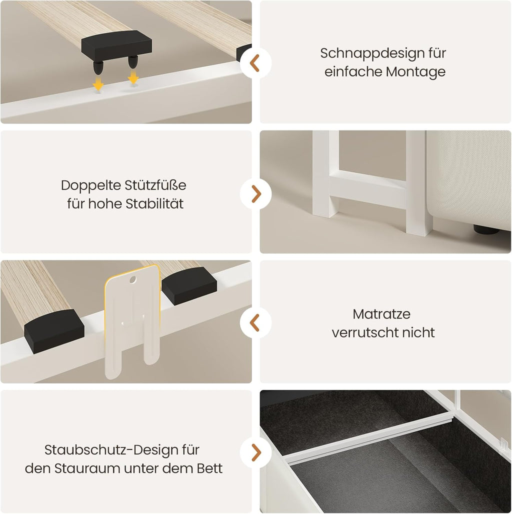 DICTAC Jugendbett 90x200 mit Stauraum, LED & Ladestation | Polsterbett mit hydraulischem Stauraum, zweistöckiges Ablagefach | Tagesbett Einzelbett in weißâ€?für Kinder, Jugendliche & Erwachsene