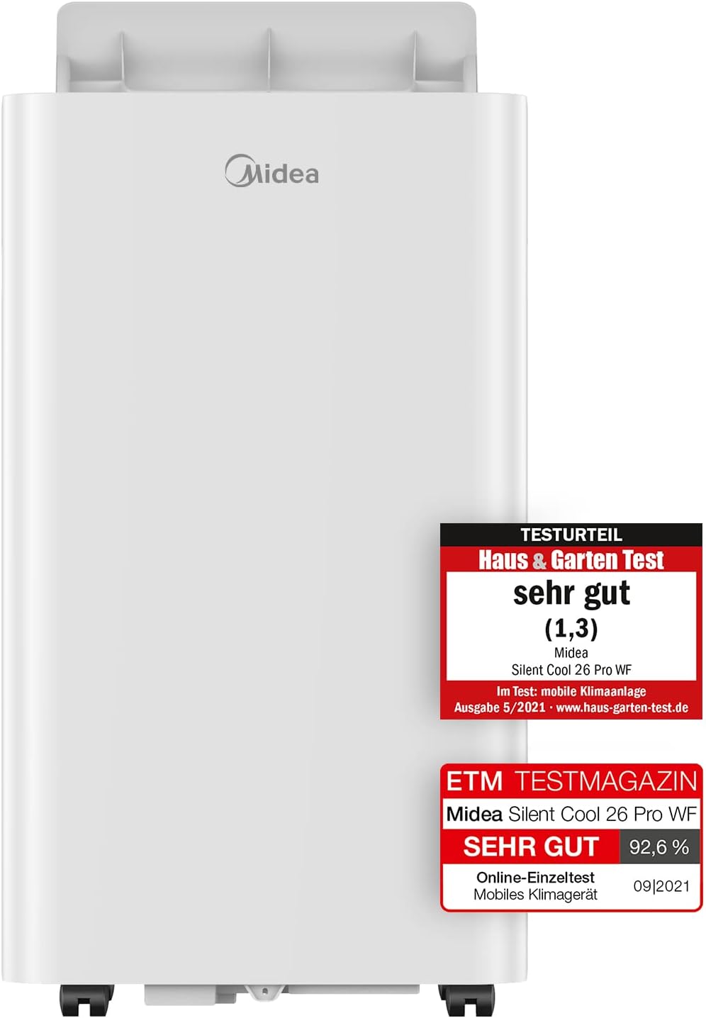 Midea Mobiles Klimagerät Silent Cool 26 Pro WF, 9000 BTU 2,6kW, Kühlen&Ventilieren&Entfeuchten, Raumgröße bis 88m³(33ãŽ?, APP-Steuerung/Alexa/Google Home/IFTTT, Mobile Klimaanlage mit Abluftschlauch