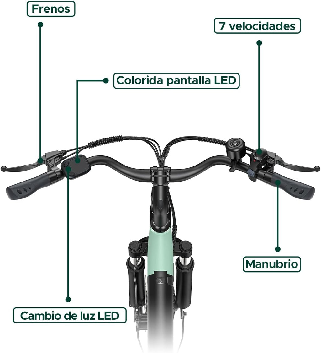 MileCity1 26" E-Bike für Erwachsene, 7 Gang Elektrofahrrad mit Austauschbarem 36V 13Ah Akku, 25 km/h und 80â€?00km Reichweite E-Bike für Städtische Pendler, IP65 Wasserdicht