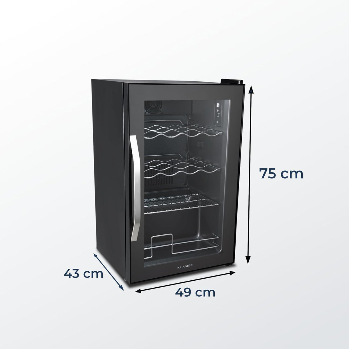 KLAMER Getränkekühlschrank 60 L, Mini Kühlschrank bis 60 Dosen, 0â€?0°C Touch Display, Glasfront, Automatische Abtaufunktion, Edelstahlgriff, Kühlschrank ohne Gefrierfach