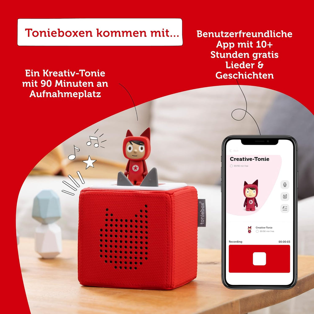 Toniebox Extrapack â€?Toniebox Starterset Blau mit Kreativtonie + 4 x Disney Tierische Helden Hörfiguren, Audioplayer für Hörbücher und Lieder, kabellose Musikbox mit Disney Hörspiel