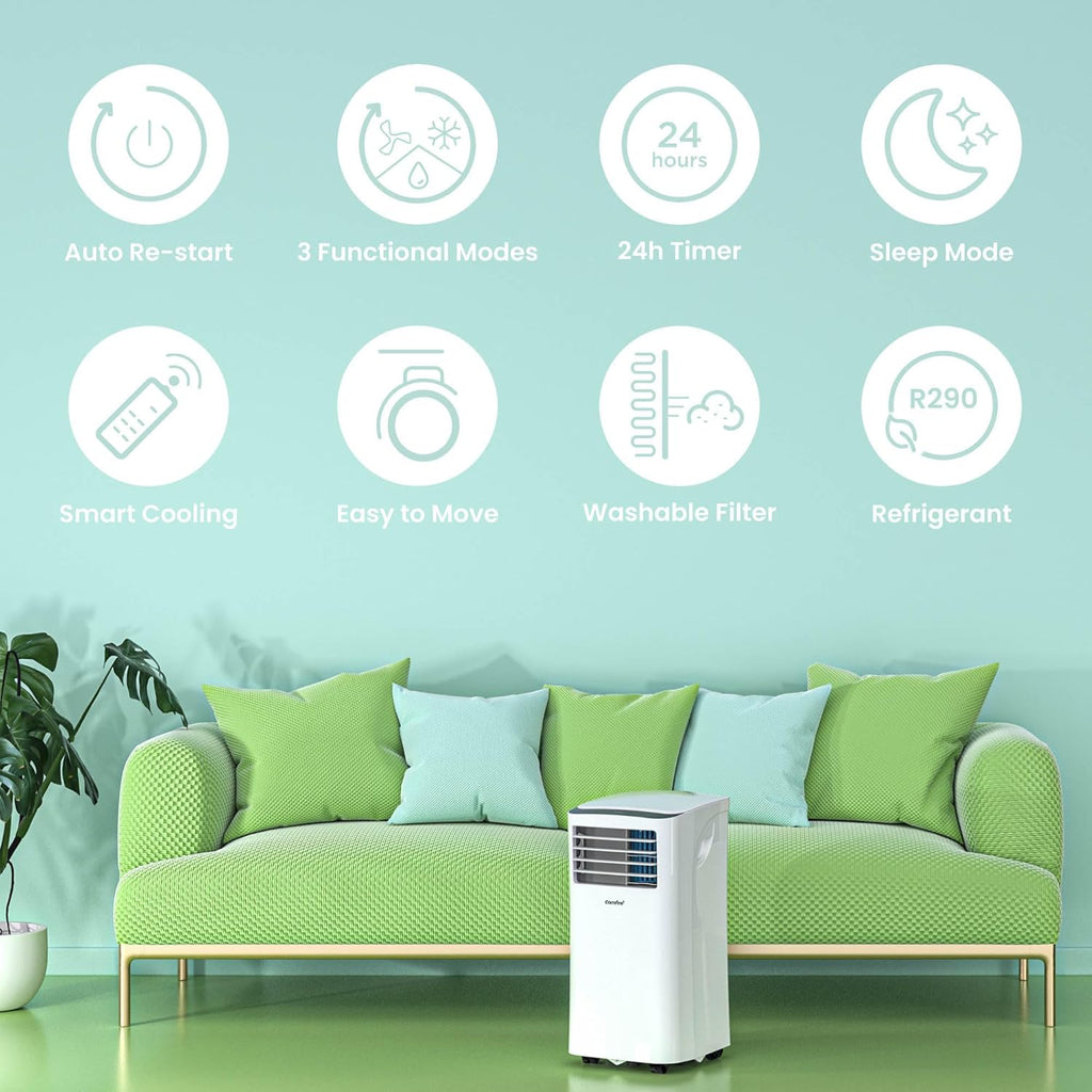 Comfee Mobiles Klimagerät Breezy Cool Pro 2.6,9000 BTU 2,6kW, Kühlen&Ventilieren&Entfeuchten,APP-Steuerung,Raumgröße bis 88m³(33ãŽ?,Mobile Klimaanlage mit Abluftschlauch