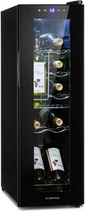 Klarstein Weinkühlschrank, 1 Zonen Getränkekühlschrank Klein, Kleiner Weinschrank 32L, Wein-Kühlschrank Klein mit Glastür, Indoor/Outdoor Flaschenkühlschrank, Wine Fridge 5-18°C, 12 Flaschen