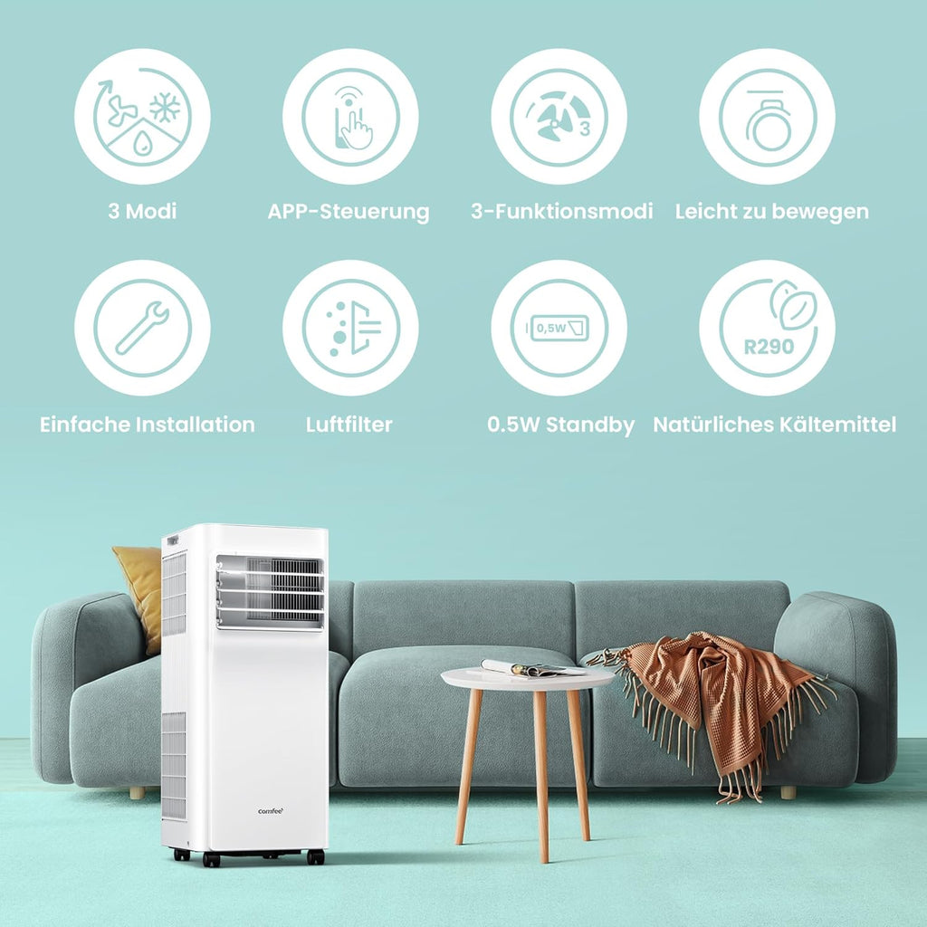Mobiles Klimagerät Breezy Cool Pro 2.0,7000 BTU 2,0kW, Kühlen&Ventilieren&Entfeuchten,APP-Steuerung,Raumgröße bis 68m³(25ãŽ? .Mobile Klimaanlage mit Abluftschlauch,