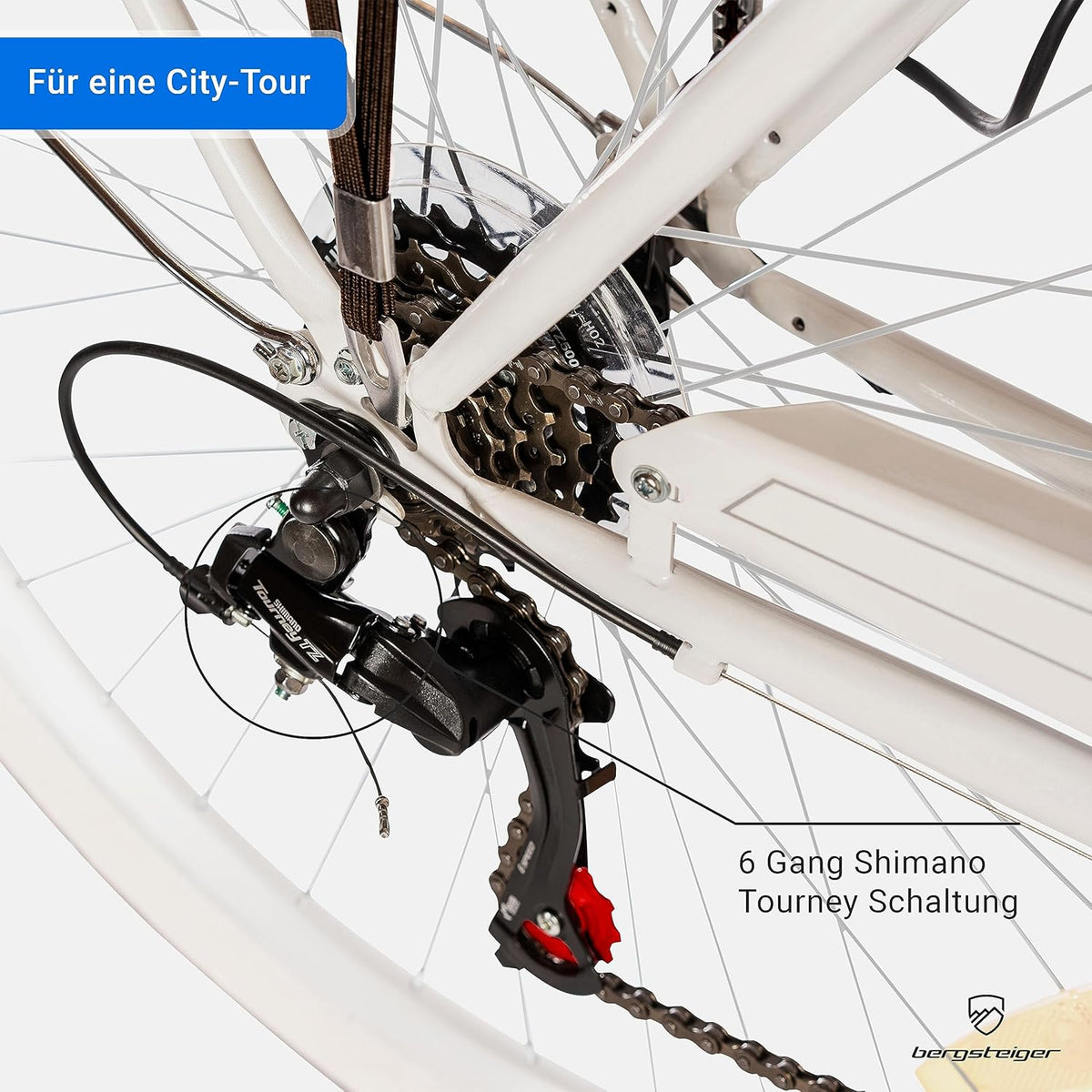 Bergsteiger Marseille 26, 28 Zoll Damenfahrrad, ab 150 cm, Korb aus Rattan, Fahrrad-Licht, Damen-Citybike, Damenrad im Retro-Design«, 6 Gang Tourney Schaltung, Kettenschaltung