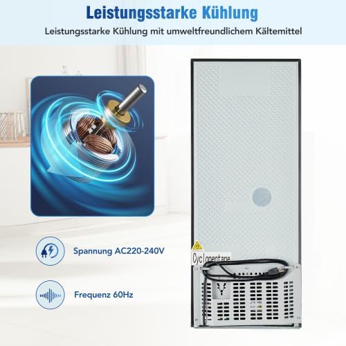 Merax Retro Kühlschrank mit Gefrierfach â€?106L Mini Kühlschrank, 60L Kühlschrank + 46L Gefrierschrank, 7 Temperatureinstellungen, LED-Licht, Silber-Tür, 166 kWh/Jahr, Energieklasse E
