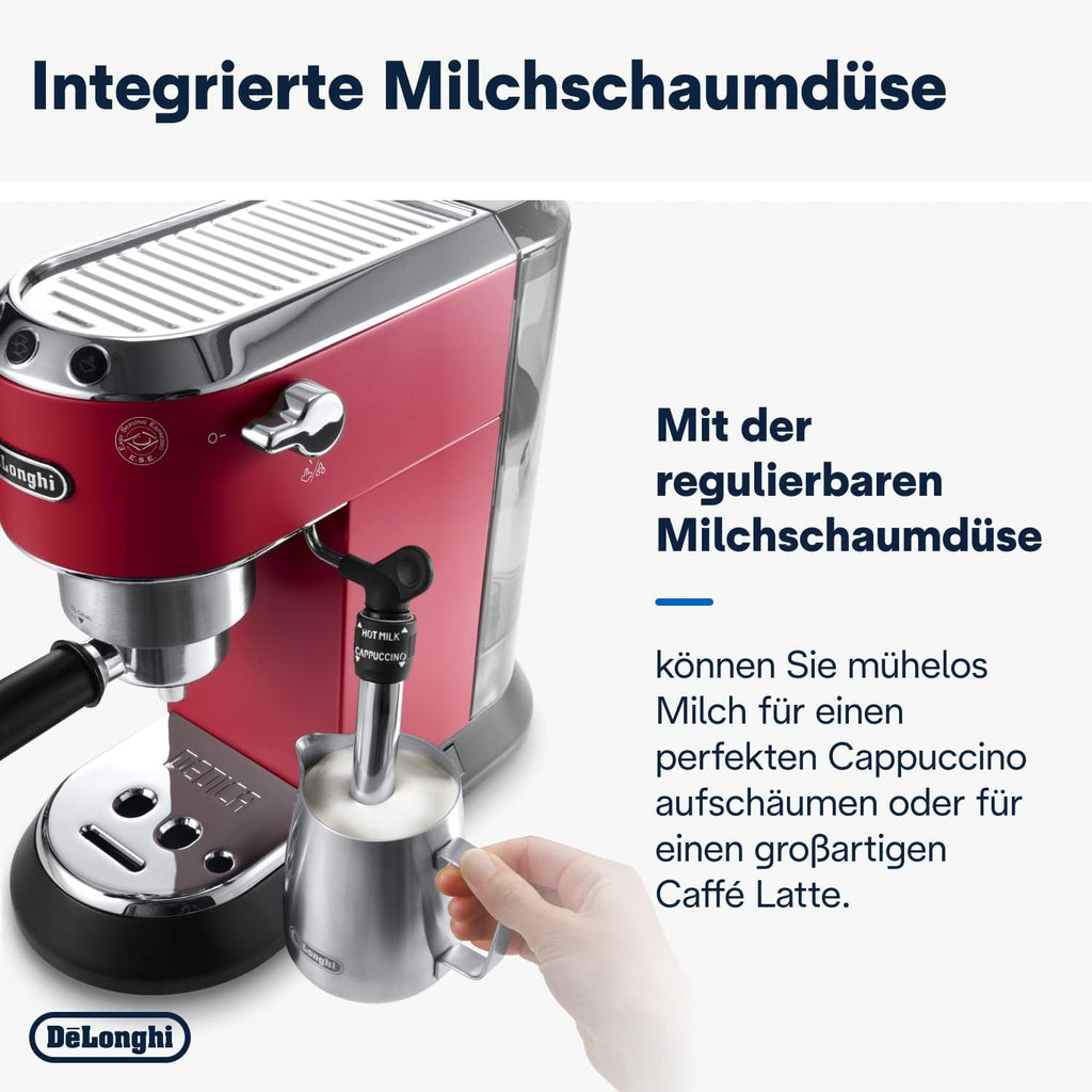 De'Longhi Dedica Style EC 685.M â€?Espresso Siebtrgermaschine, Espressomaschine mit professionellem Milchaufschumer, nur 15 cm breit, für Kaffeepulver oder ESE Pads, 1 l Wassertank, silber