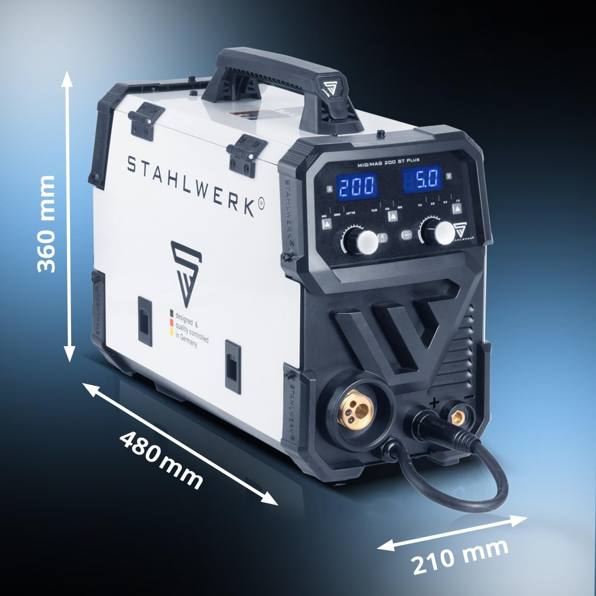 STAHLWERK Schweißgerät MIG/MAG 200 ST â€?Vollausstattung â€?IGBT Inverter mit 200 A, Schutzgasgerät mit synergischem Drahtvorschub, FLUX/Fülldraht geeignet, Lift-TIG und MMA/E-Hand (ARC) funktionsfähig