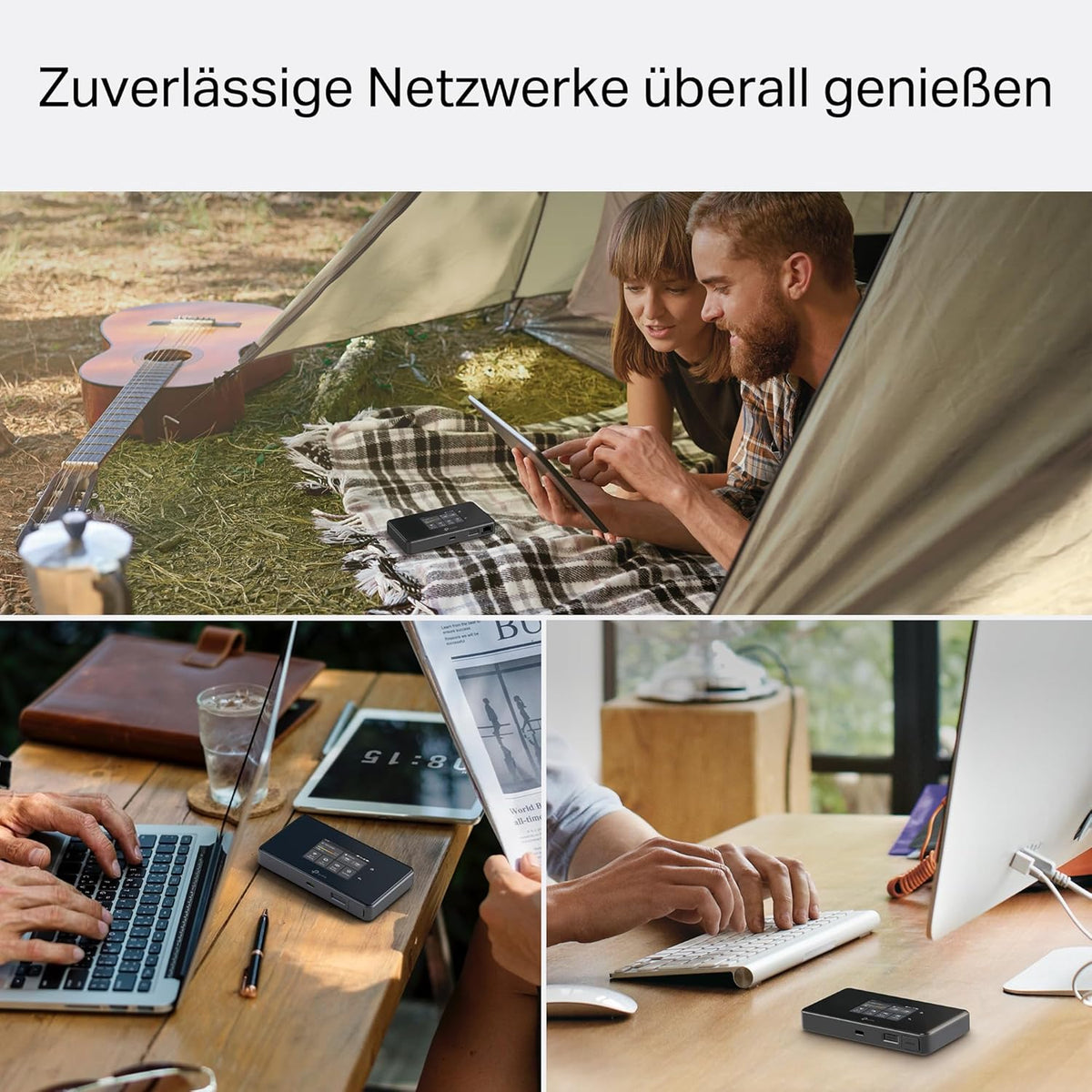 TP-Link M8550 5G LTE Mobiler WLAN Router â€?Bis zu 3,4 Gbit/s, Tri-Band Wi-Fi 6E, Nano-SIM-Karten Slot, Gigabit WAN/LAN, 4680 mAh Akku, Touchscreen, Wireguard, bis zu 32 Geräte