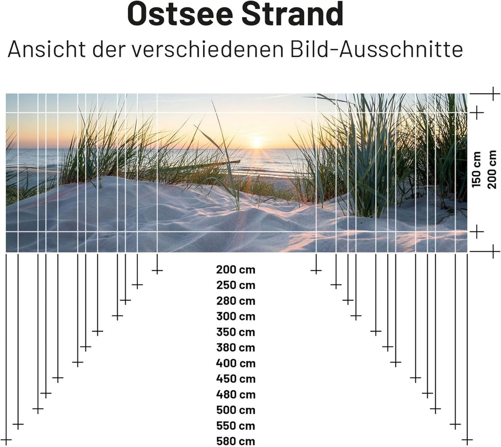 Textil Sonnensegel OSTSEE-Strand | Höhe 200cm | hochwertiger Fotodruck inkl. Keder-Befestigung | Markisen-Vorderwand - Länge/Keder: 380cm / 5 mm Keder