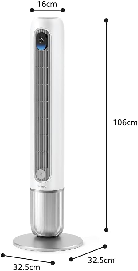 Philips Smarter Turmventilator 7000 Series â€?8,4 m/s stark, ultraleise 22 dB, energieeffizient, App & Fernbedienung, Wlan, 12 Stufen, Schlafmodus, Temp‑Anzeige, 12‑h Timer, 80° Oszillation (CX7550/00)