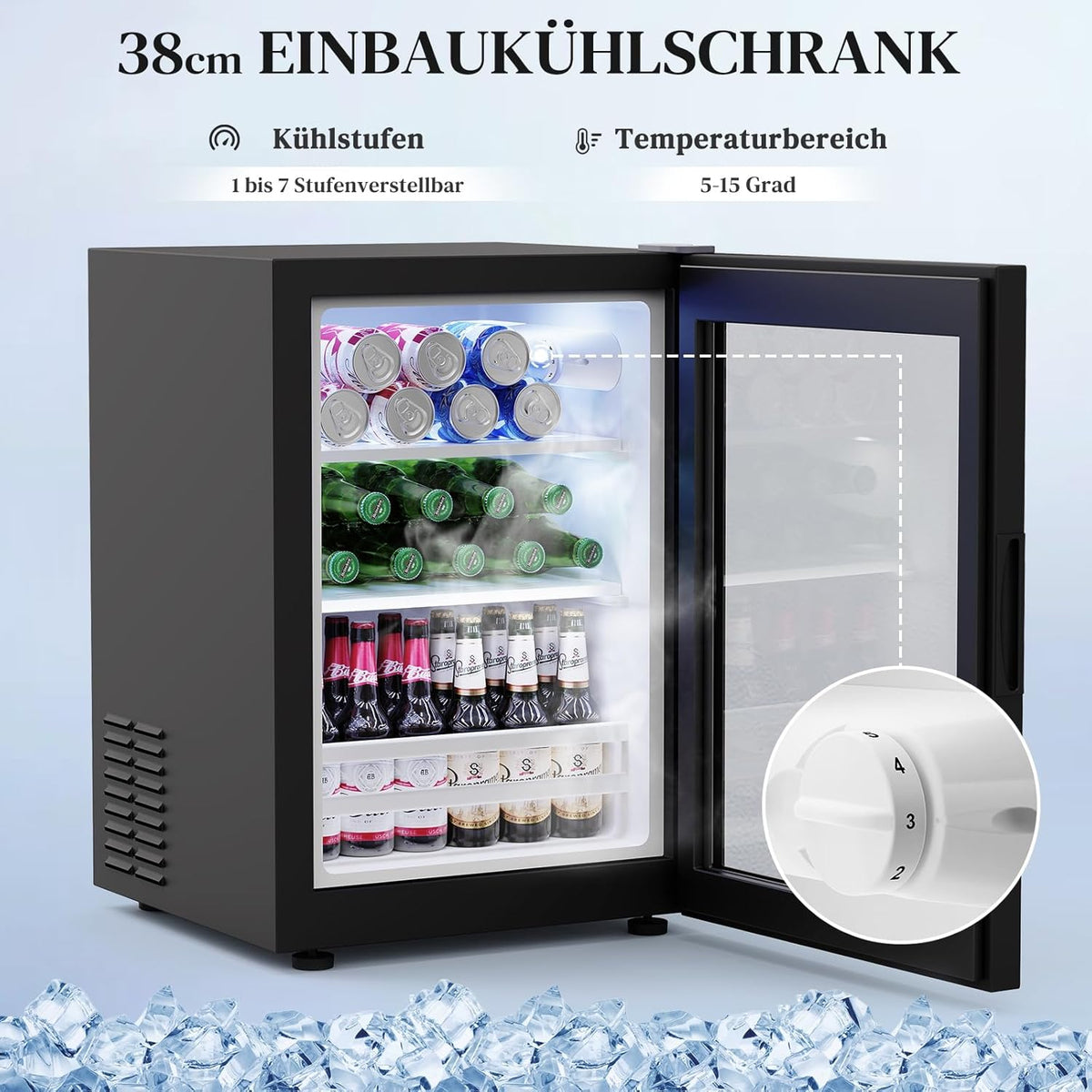 Barschrank mit Kühlschrank (inklusive), weinkühlschrank mit LED-Beleuchtung, Getränkeschrank Sideboard mit Bewegungssensor, Weinschrank für Wohnzimmer Küche Esszimmer (Schwarz)