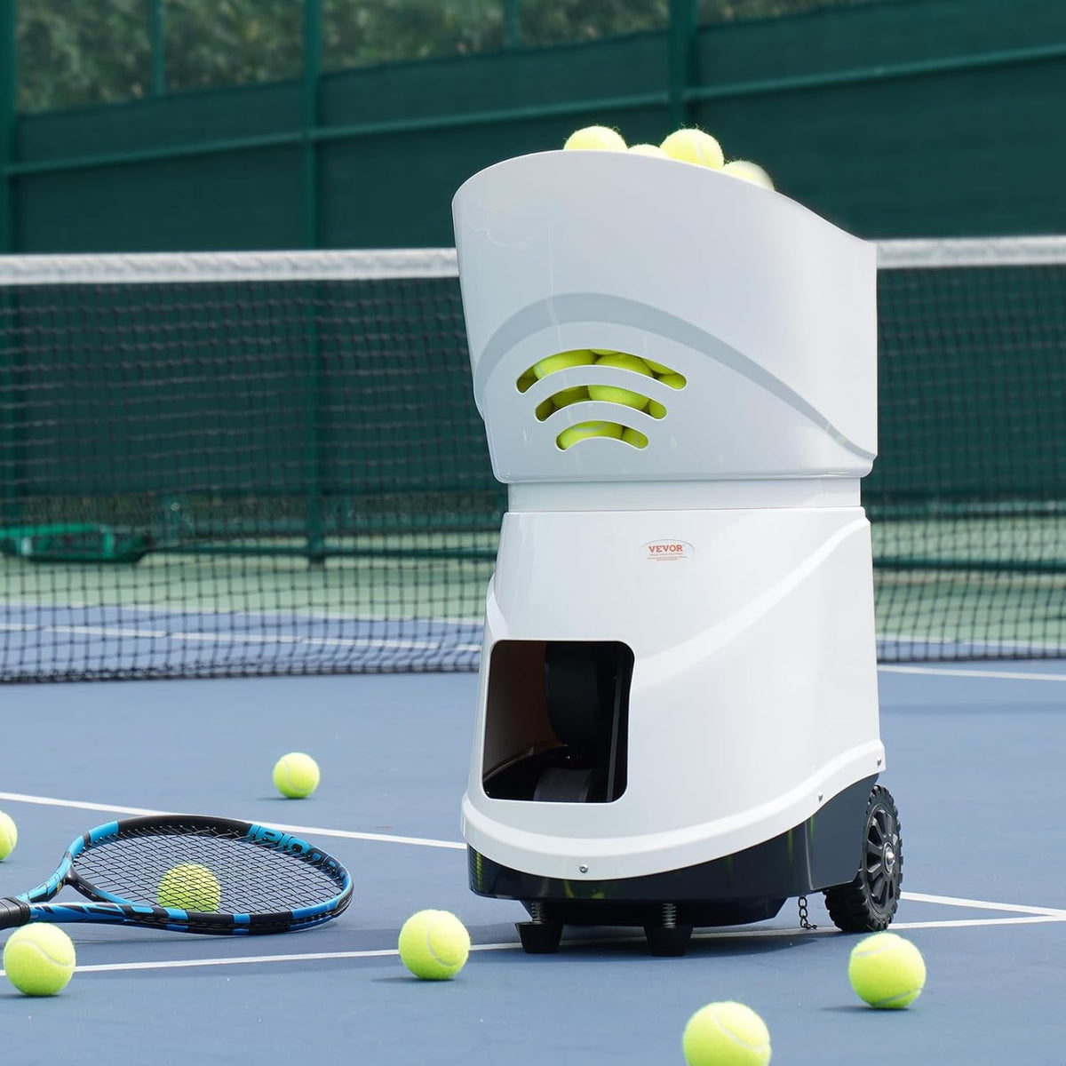 VEVOR Tennisballmaschine, tragbarer Tennisballwerfer, Übungswerfer für 150 Bälle, Tennistraining, 5 Motoren, Multimodus-Übungen, über 2 Std. Spielzeit, wiederaufladbarer Akku, Fernbedienung per App