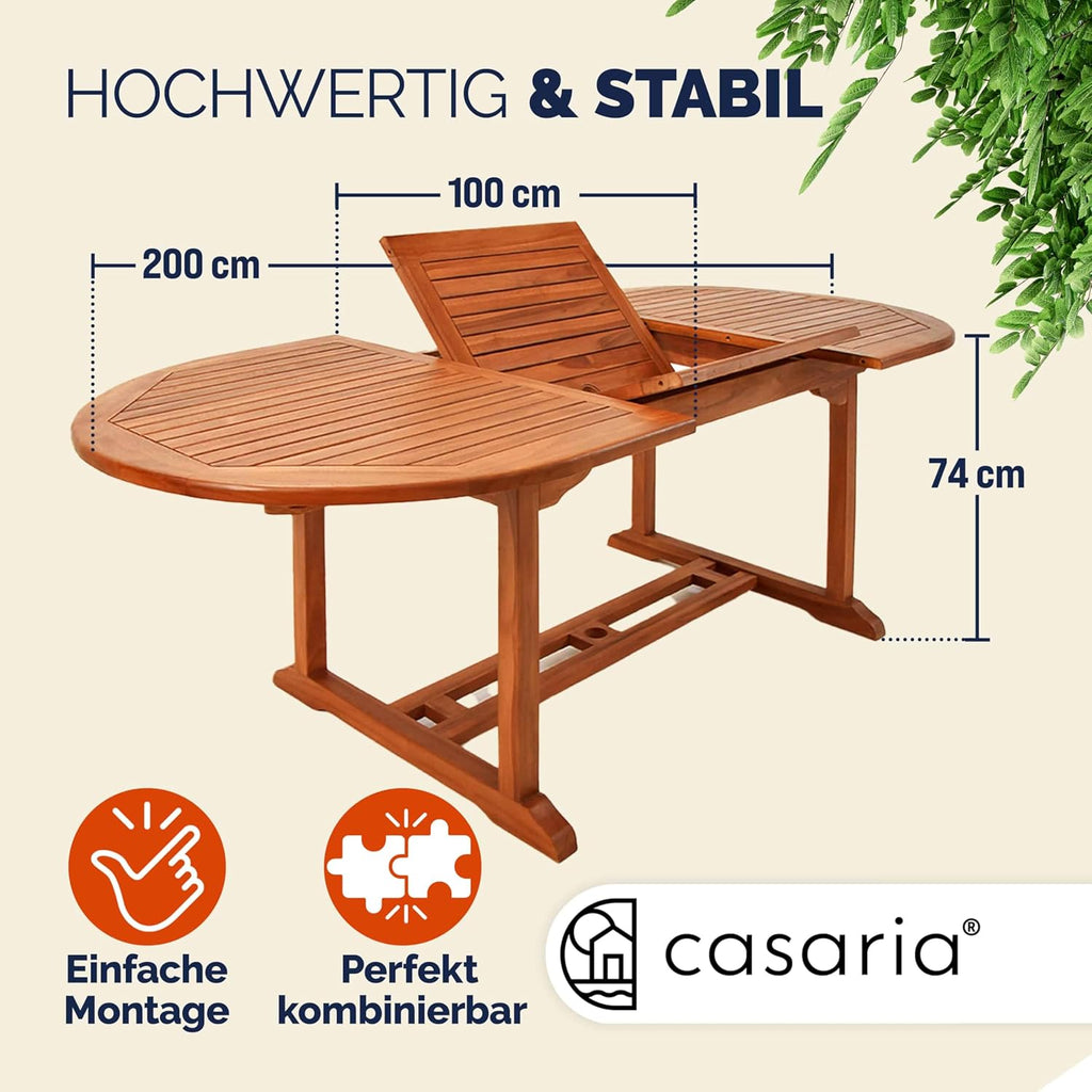 Casaria® Gartentisch Wetterfest FSC®-Zertifiziert Holz 200x100cm 160kg Belastbarkeit Schirmständer Balkon Garten Terrasse Tisch Klapptisch Balkontisch Eukalyptus