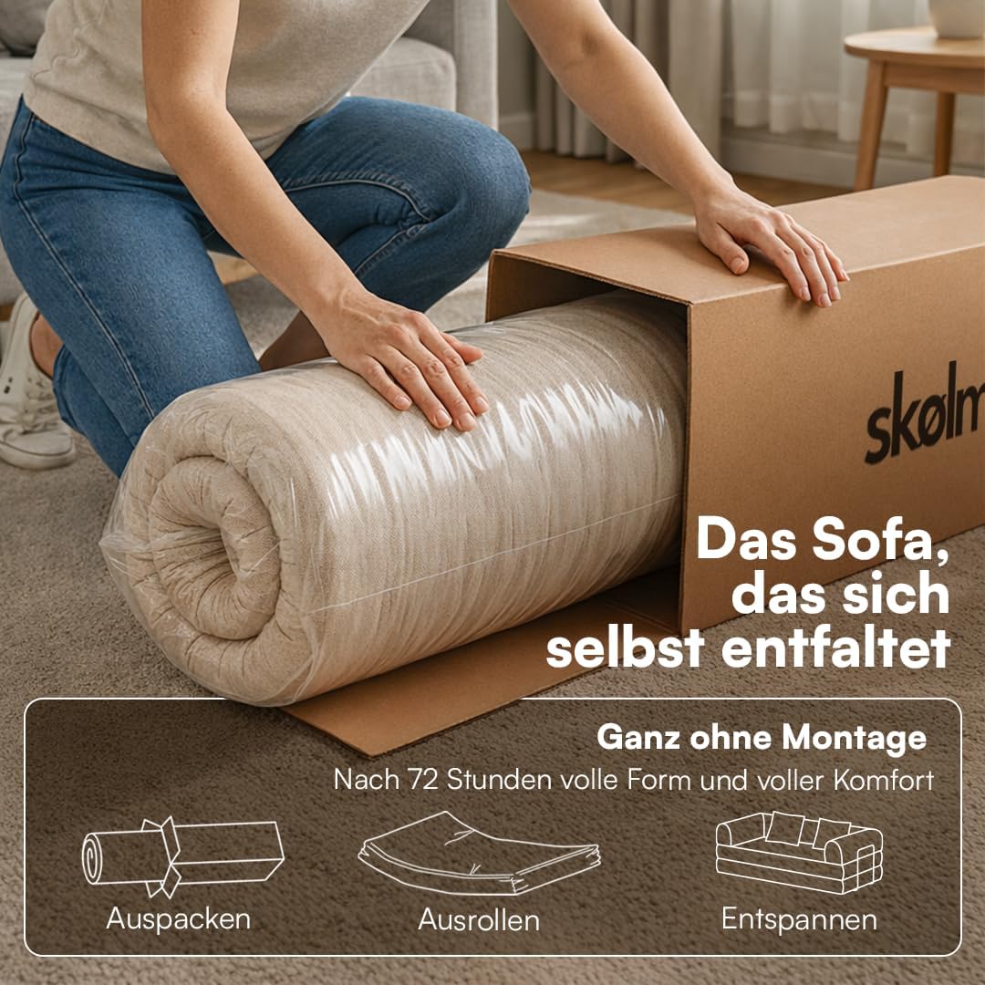 skølm Lofn Ecksofa 4 Sitzer â€?Wohnlandschaft L-Form Cord â€?Klappsofa 300cm breit Dunkelgrün â€?ausklappbar zum Schlafsofa, Bodensofa â€?Vollschaum Sofa mit 4 Kissen & Stahlgestell â€?Cloud Couch boneless | ohne Aufbau