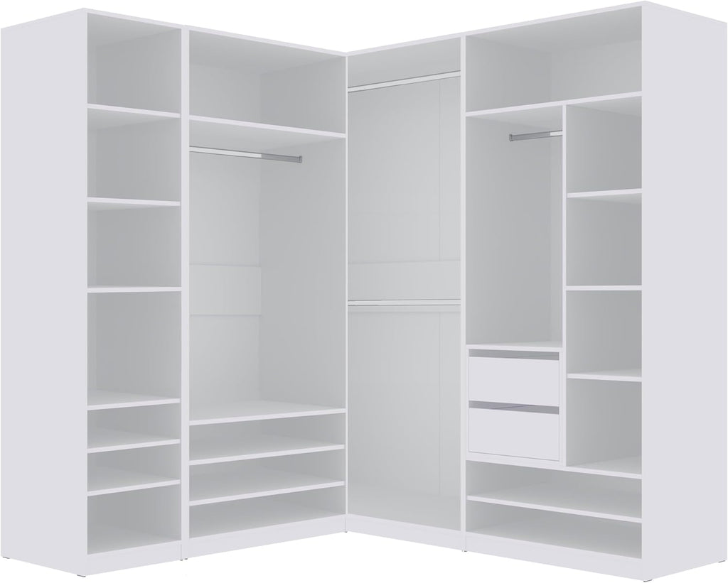 Marmex Garderobenschrank-Set TRES B, großes, breites Schrankset für das Schlafzimmer ohne Türen, Kleiderschrank mit Kleiderstangen, Einlegeböden für Kleidung, Schuhe 320x206x51 (weiß)