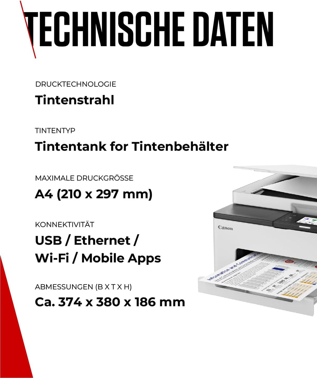 Canon MAXIFY GX1050 Tintenstrahldrucker 3-in-1 Multifunktionsdrucker MegaTank (Drucker, Scanner, Kopierer, WLAN, Cloud, Duplexdruck, 250 Blatt Kassette, Tintentank) Enthält 6 x Tintenflaschen