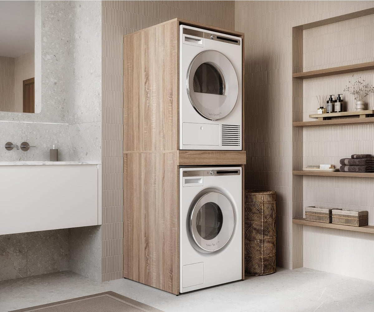 PLATAN ROOM Waschmaschine Trockner Schrank mit Ausziehbrett â€?Waschmaschinenschrank für Waschmaschine & Wäschetrockner â€?Überbauschrank 187 x 65 x 66 cm (Eiche Sonoma)
