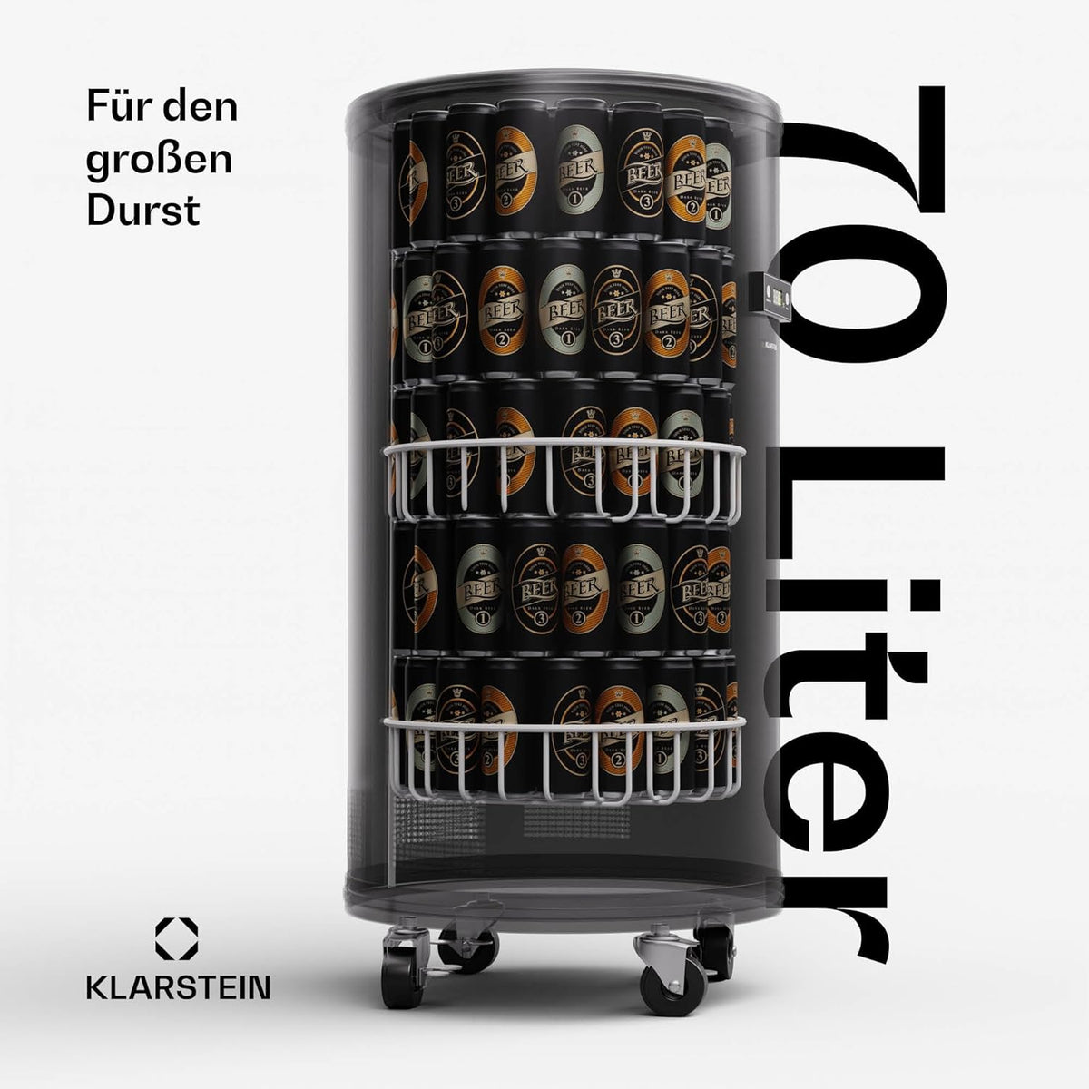 Klarstein Beersafe L Kühlschrank mit LED Display, Edelstahl-Kühlschrank für Zimmer, Indoor/Outdoor Getränkekühlschrank, Weinkühlschrank für Getränke, 70L Kühlschrank mit 360° Sicht, 0-16°C