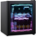 HCK Mini Kühlschrank 48L, Getränkekühlschrank mit Glastür und LED Beleuchtung, Cyberpunk Design, leise 39dB, 0-10â„?Bierkühlschrank für Gaming Room, Party, Bar, Schwarz