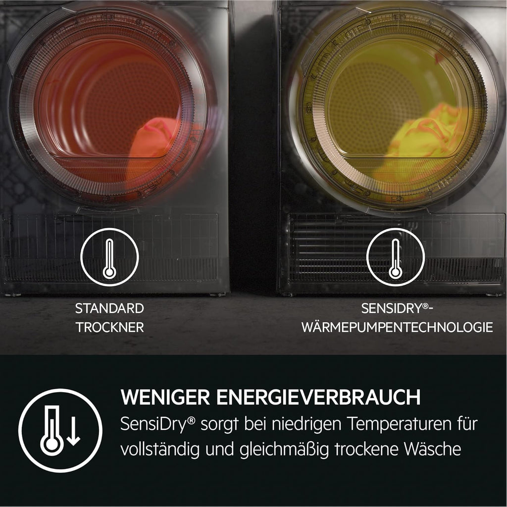 AEG Wärmepumpentrockner 8 kg, Testsieger der Stiftung Warentest 2025, Serie 9000: AbsoluteCarePlus Daunentrocknung, Punktgenaue Trockenergebnisse mit 3D-Scan Restfeuchteermittlung, TR9M75680