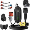 dé Mobile Wallbox/Ladestation 11kW 3-phasig|7m|6-16A mit Traveller Adapter Set, Ladekabel CEE 16A auf Typ 2 und EV Ladegerät für Model Y/3, ID.3/4/5, MG4, EX30, e-up, e-tron, Zoe und andere EV